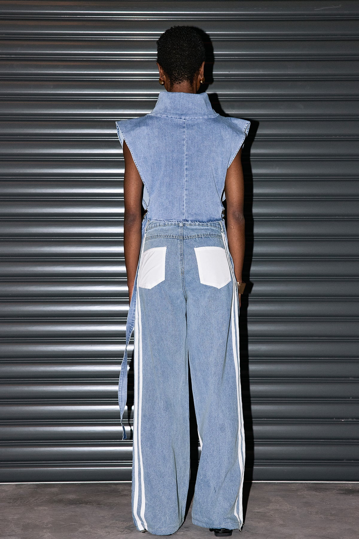 Lasya High Neck Cutout Buckle Denim Top