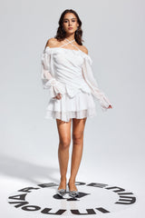 Liberty Mesh Ruffle Asymmetric Bow Mini Dress