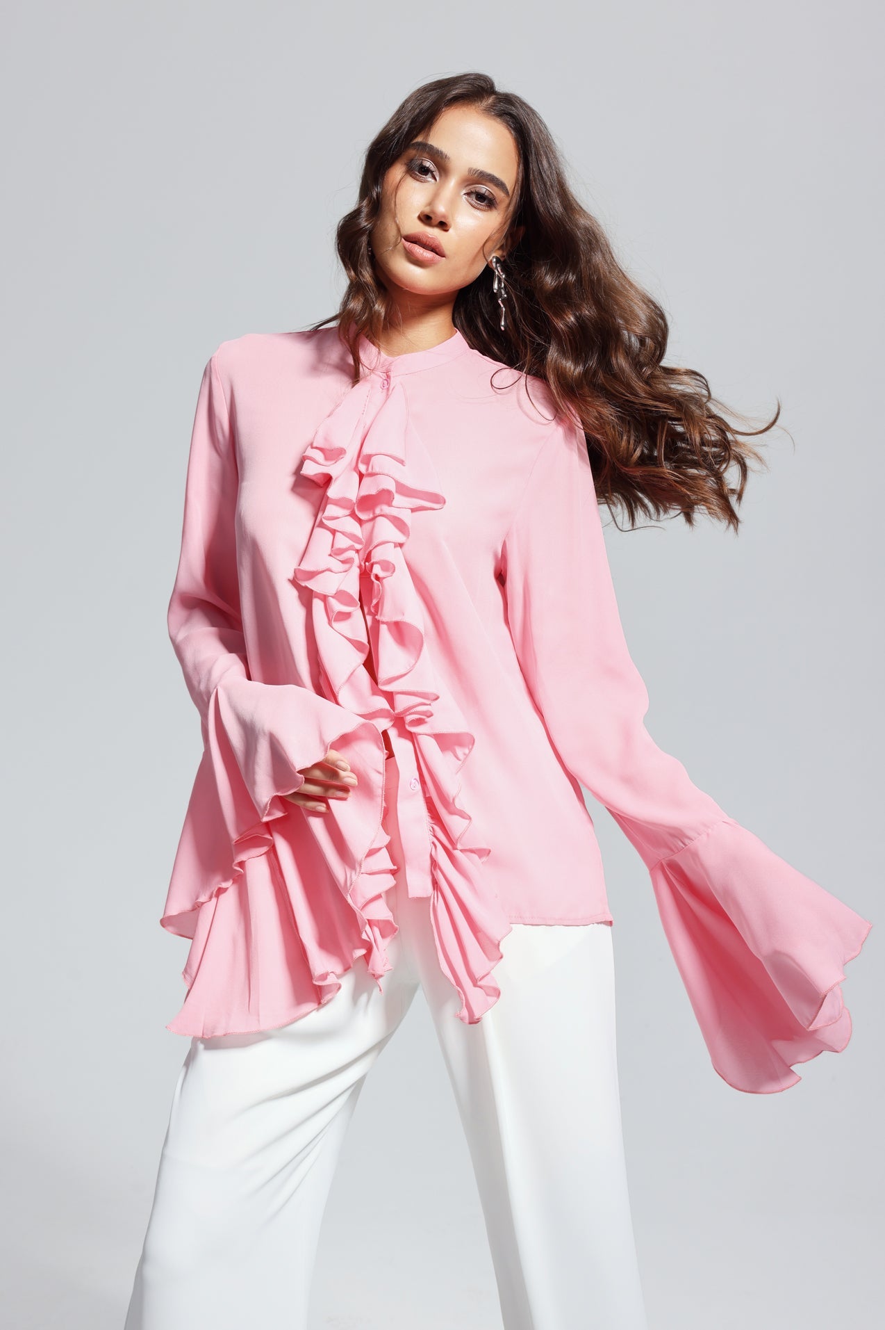Mandy Ruffle Split Asymmetric Top