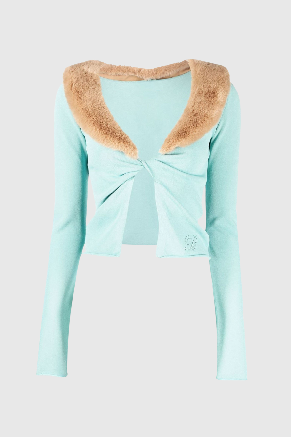 Mariam Plunge Faux Fur Top In Blue