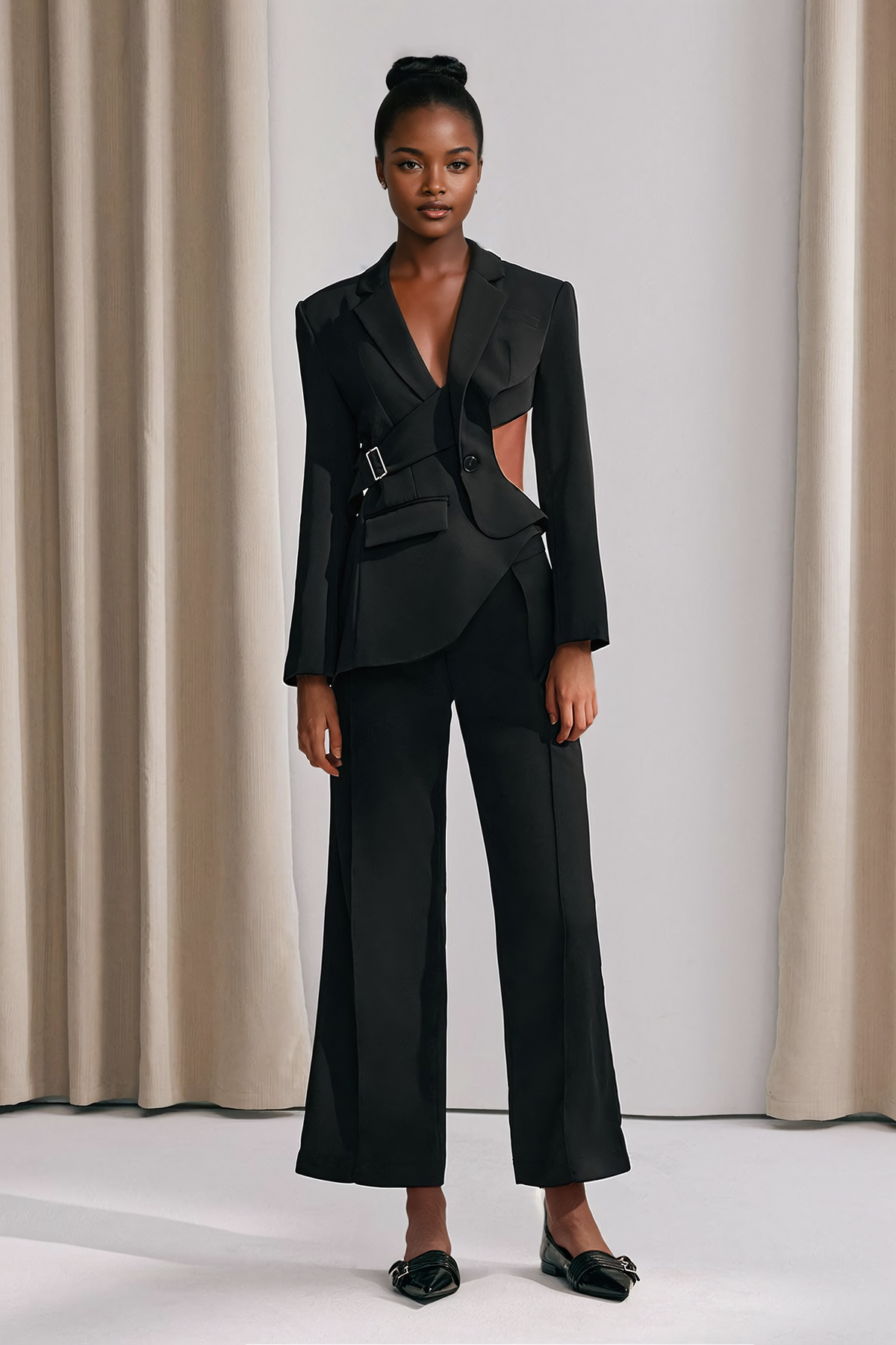 Morgan Asymmetric Cutout Blazer In Black