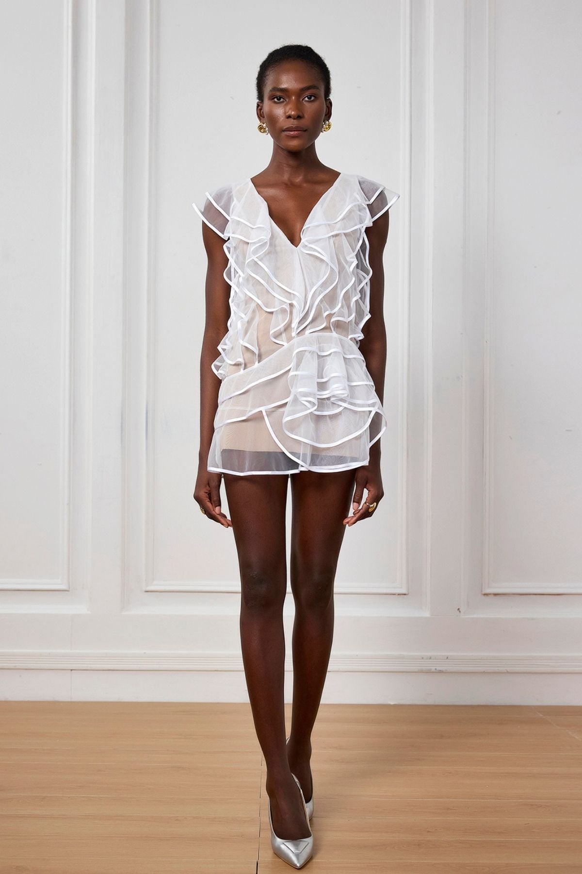 Nancy Ruffle Mesh Sleeveless Mini Dress