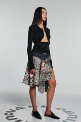 Naya Patchwork Leopard Asymmetric Print Midi Skirt