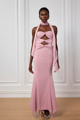 Nyra Mesh Cutout Ruffle Maxi Dress