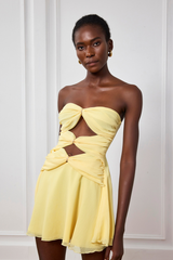 Nyra Mesh Cutout Ruffle Mini Dress In Yellow