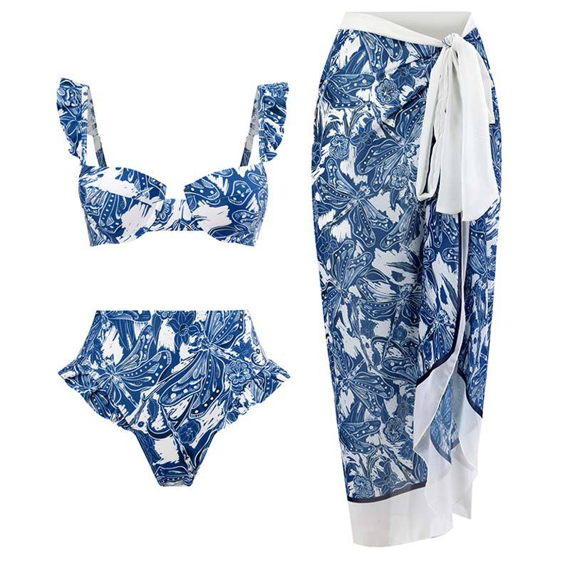 Three Piece Suit Swimsuit Lace Up Beach Skirt