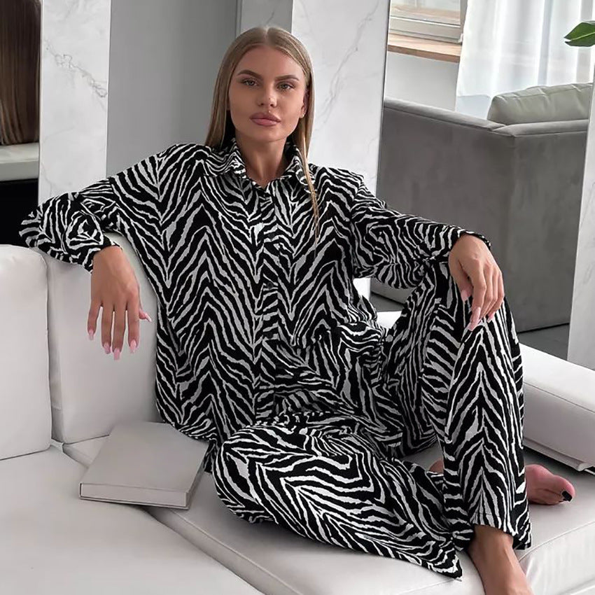 Women's Fashion Loose Striped Printed Homewear