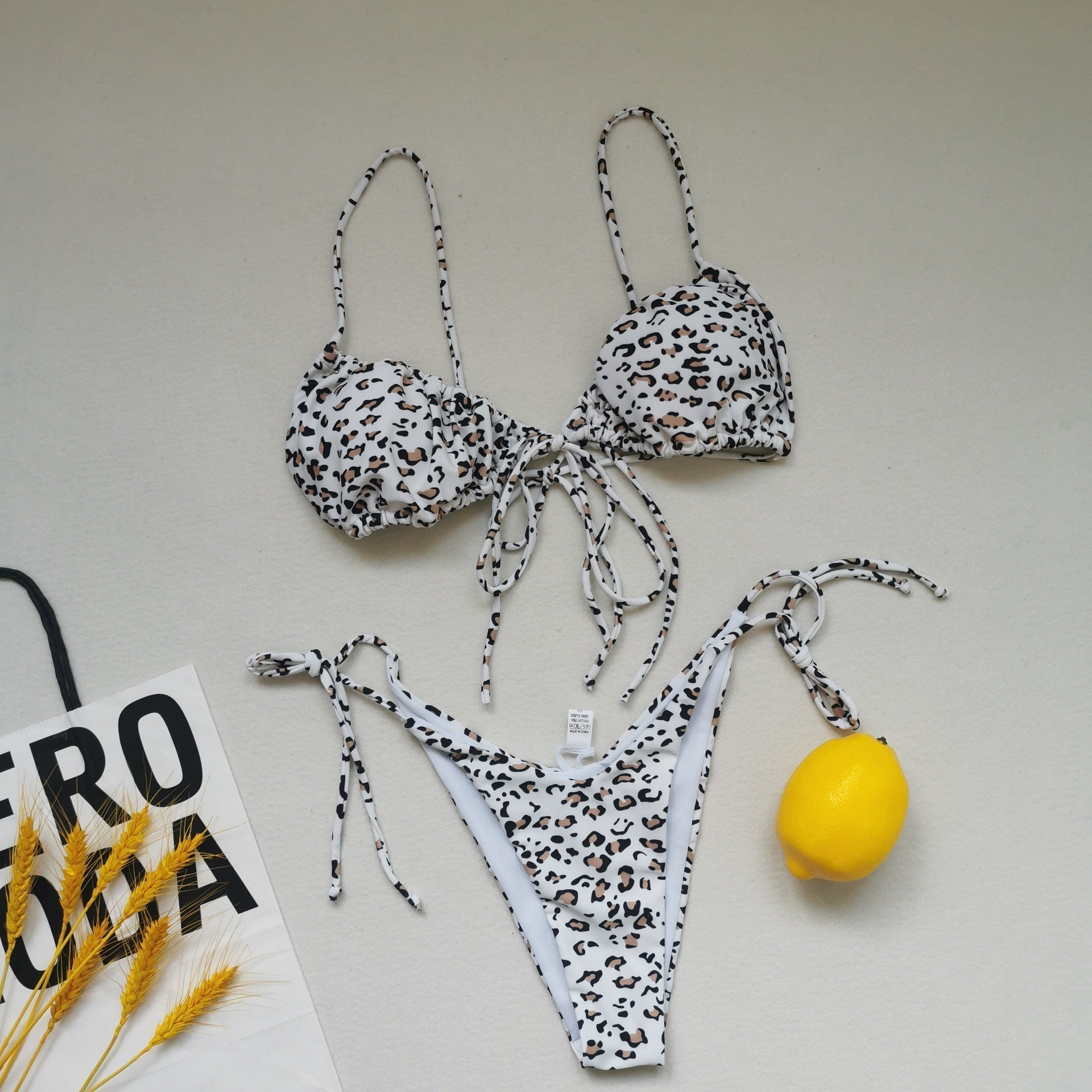 Pleated Sling Bandage Drawstring Bikini