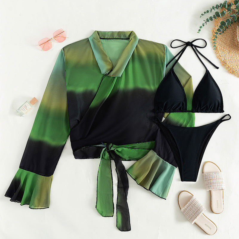 Three-Piece Bikini Long Sleeve Chiffon Women Swimsuit