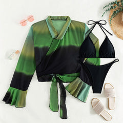 Three-Piece Bikini Long Sleeve Chiffon Women Swimsuit