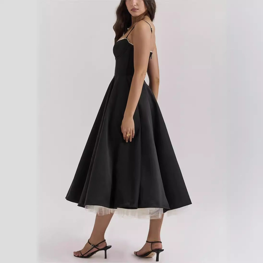 Black Tulle Midi Dress