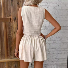 Élise Solid Color Casual Vest Shorts Set