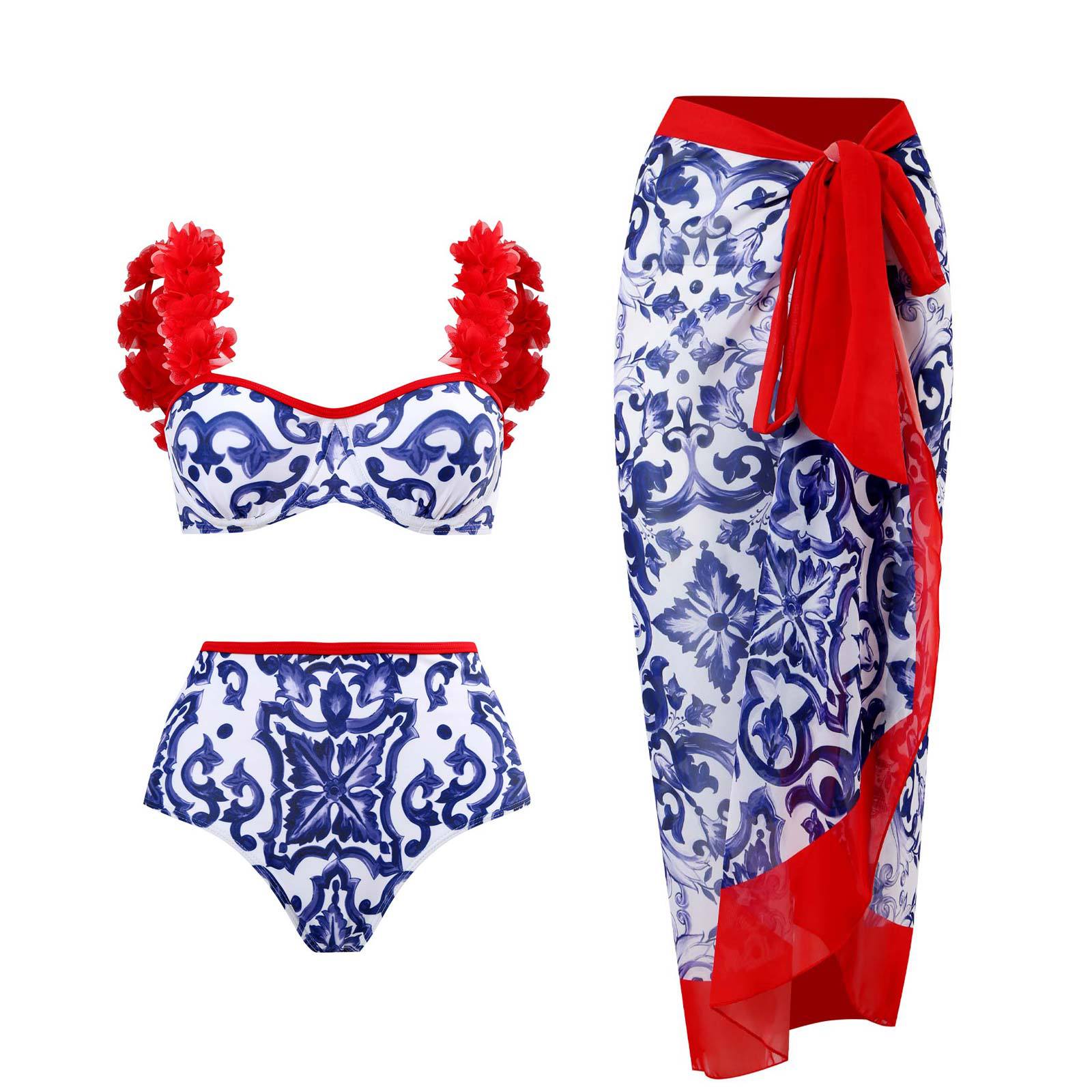 Three Piece Suit Swimsuit Lace Up Beach Skirt