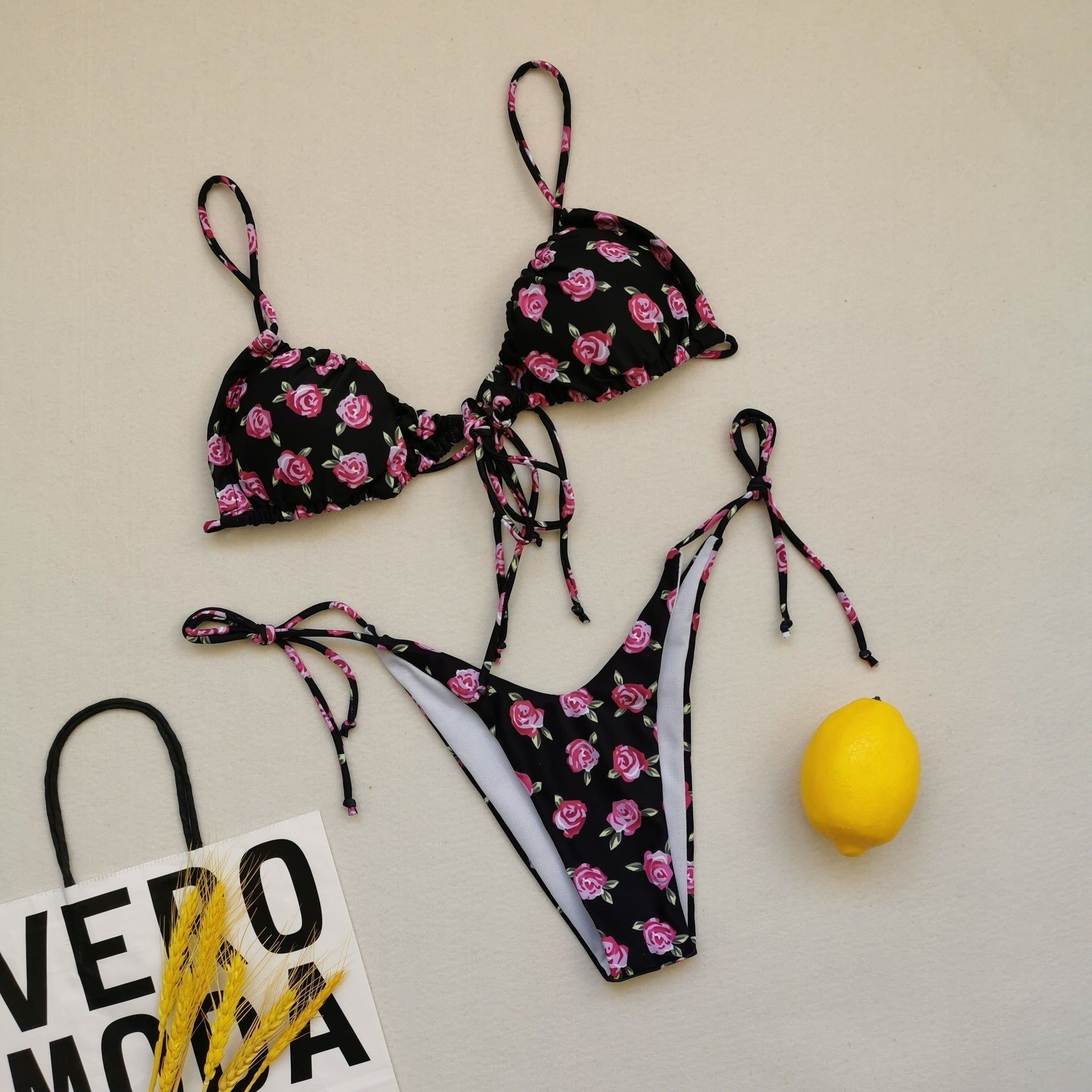 Pleated Sling Bandage Drawstring Bikini