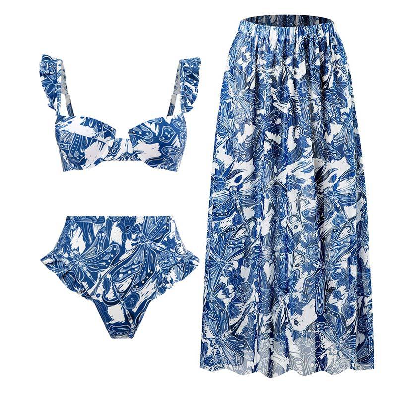 Three Piece Suit Swimsuit Lace Up Beach Skirt