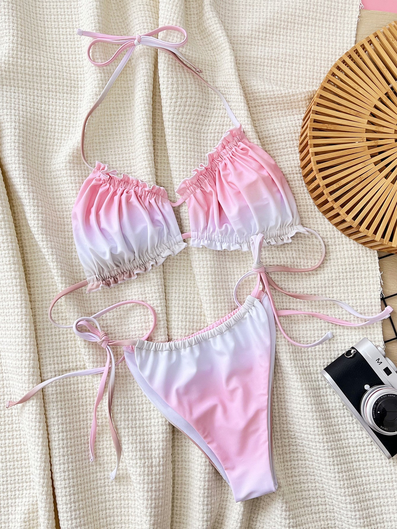Solid Color Low Waist Gradient Printed Split Swimsuit