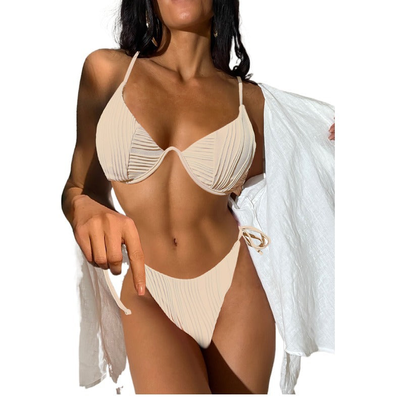 Solid Color Two Piece Ripple Bikini