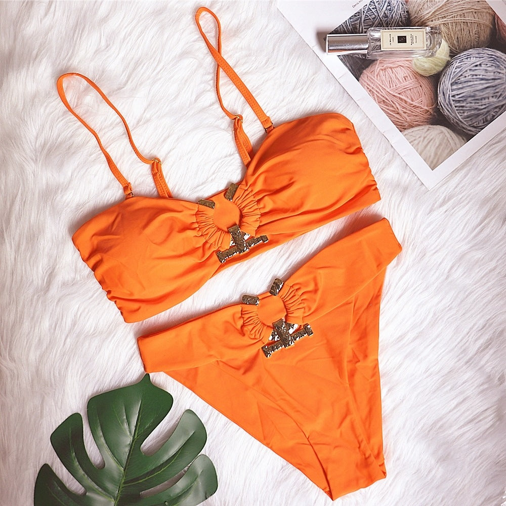 High Waist Swimsuit Metal Accessories Bikini