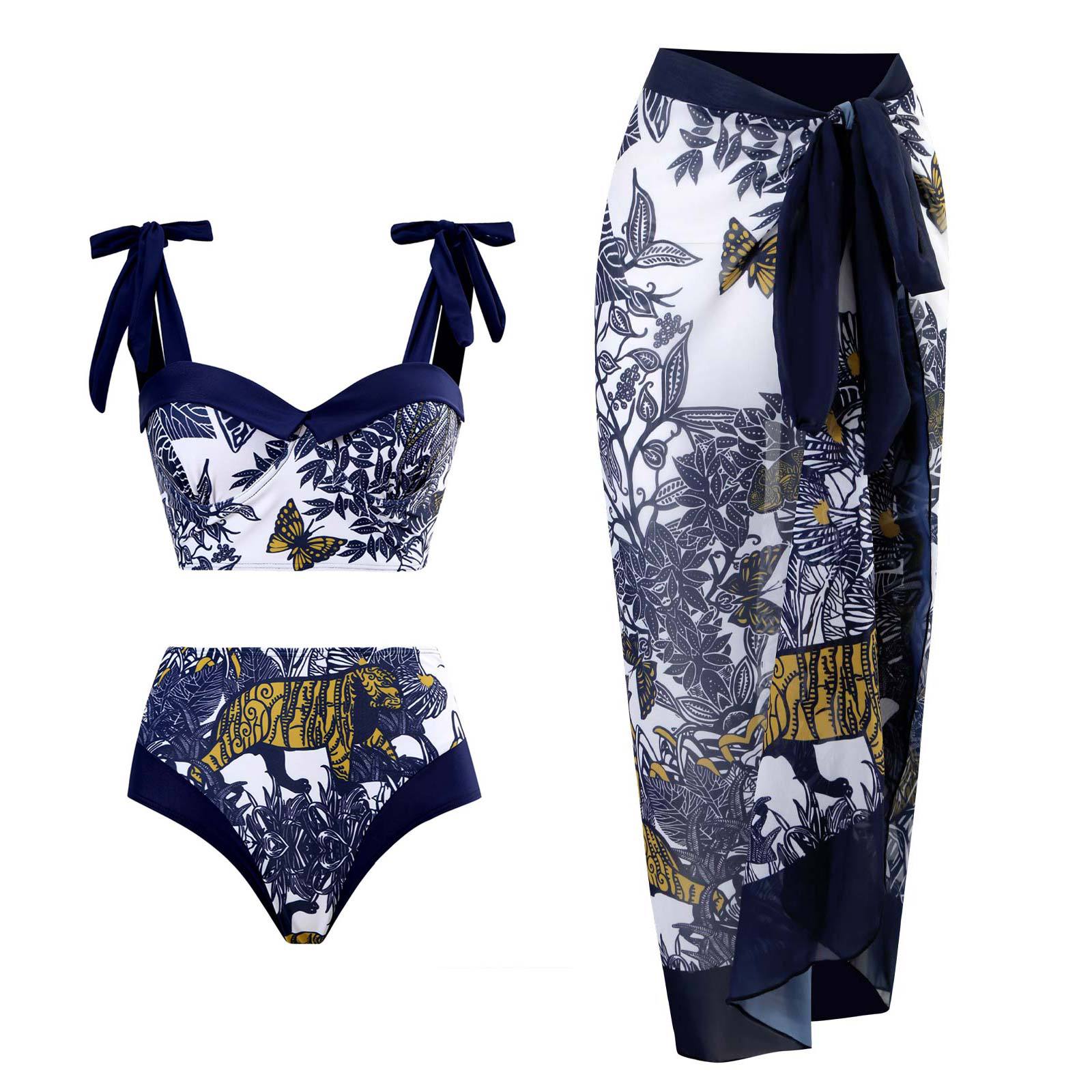 Three Piece Suit Swimsuit Lace Up Beach Skirt