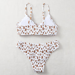 Sexy Leaves Printed Lace up Bikini