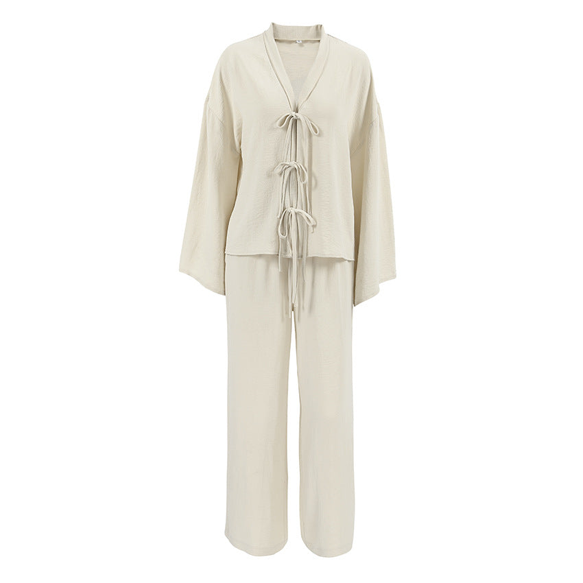 Lace-up Top And Trousers Pajamas Women's Loose Homewear