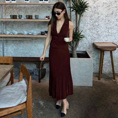 Naima Pleated Midi Skirt and Vest Set