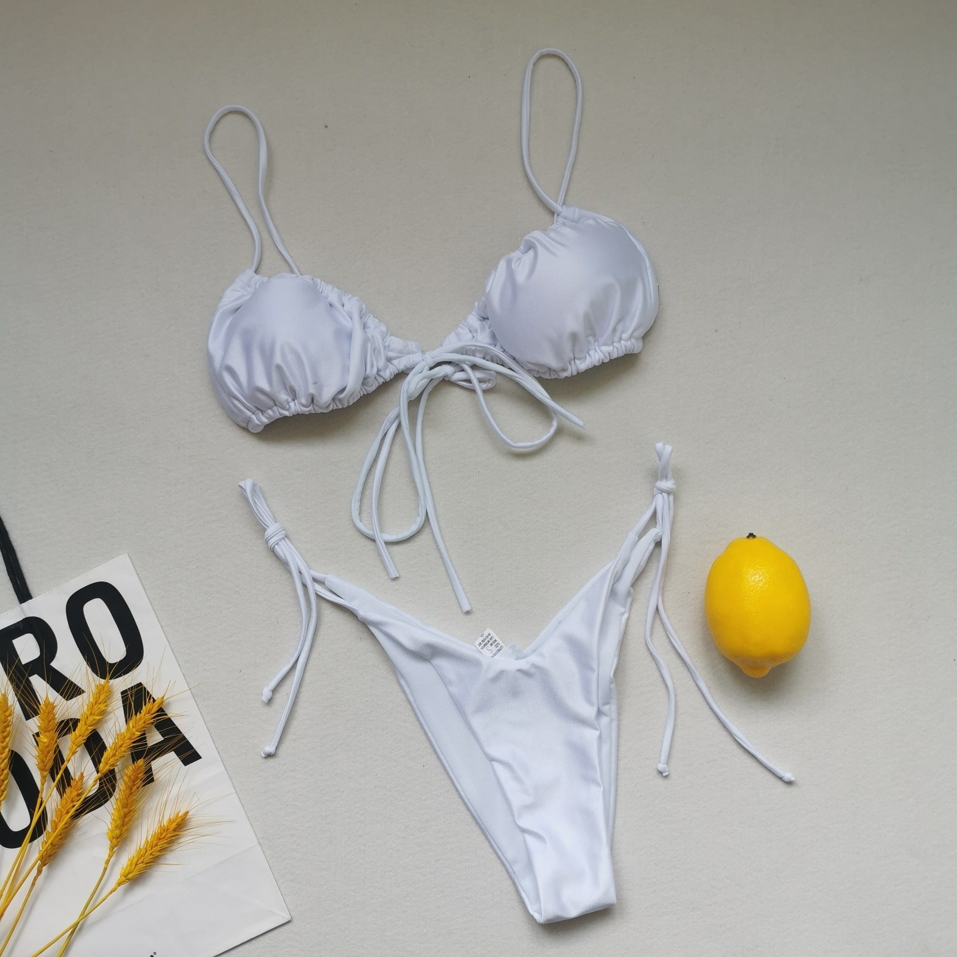 Pleated Sling Bandage Drawstring Bikini