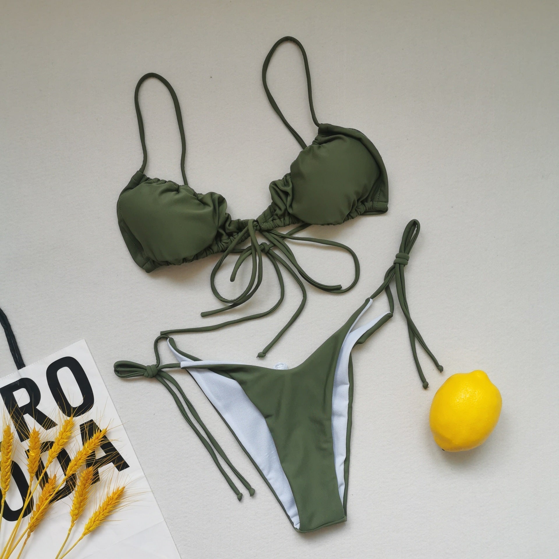 Pleated Sling Bandage Drawstring Bikini
