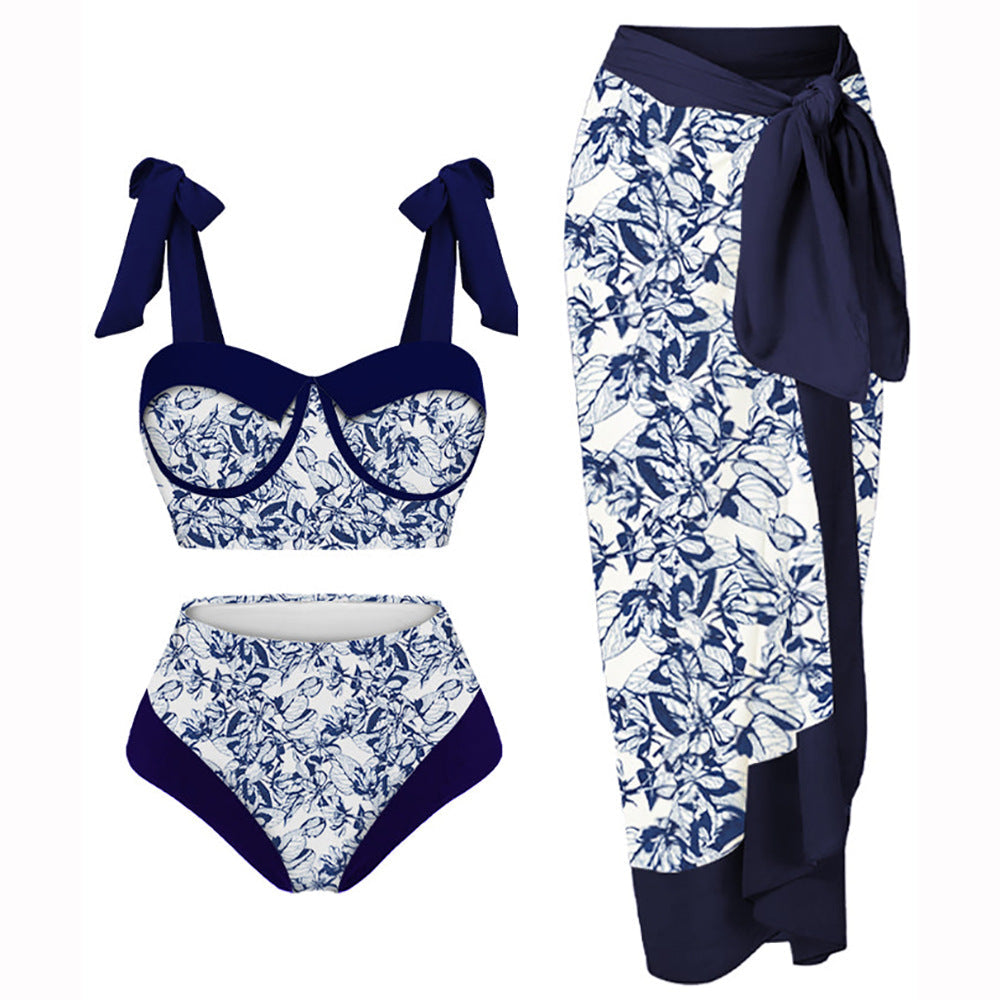 Three Piece Suit Swimsuit Lace Up Beach Skirt