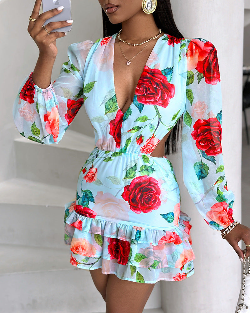 Isabelle Floral Print Ruffled Mini  Dress
