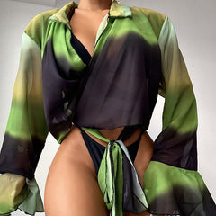 Three-Piece Bikini Long Sleeve Chiffon Women Swimsuit