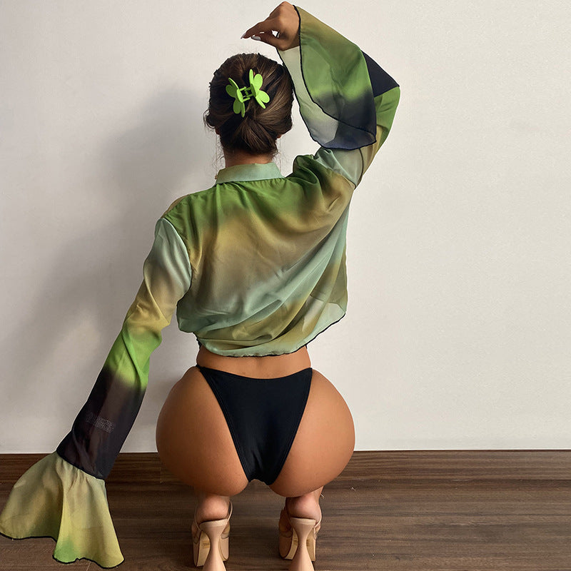 Three-Piece Bikini Long Sleeve Chiffon Women Swimsuit