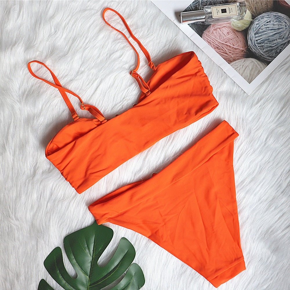 High Waist Swimsuit Metal Accessories Bikini