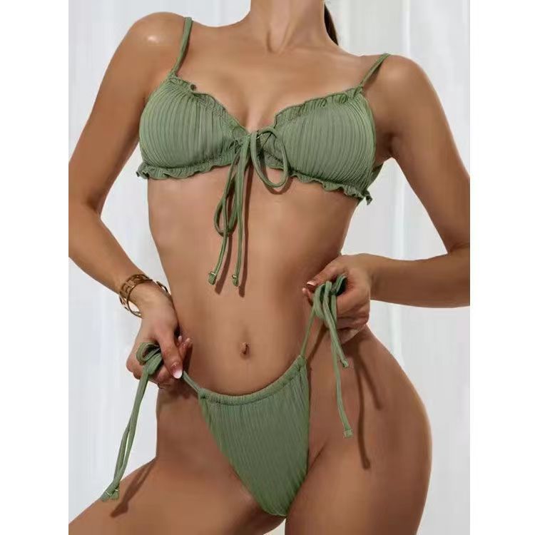 Sexy Solid Color Split Swimsuit