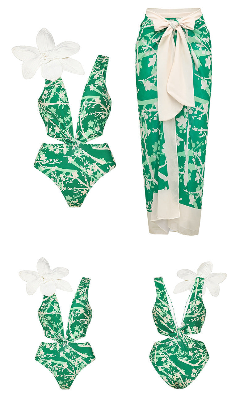 Slimming Three-Dimensional Floral Split Bikini