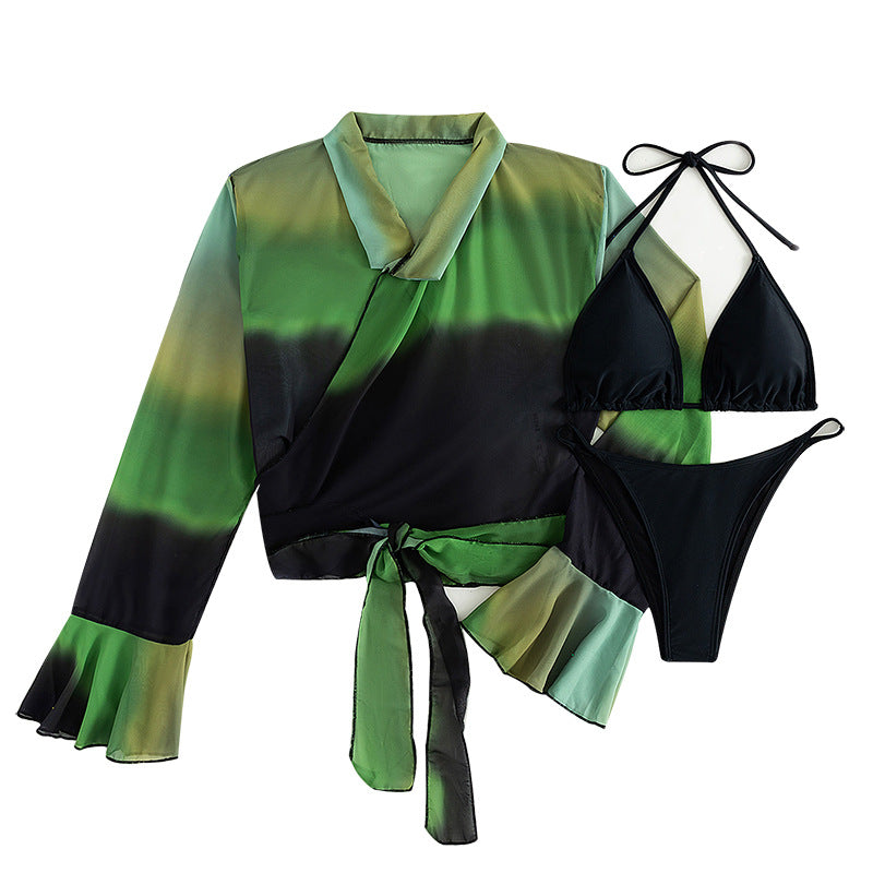 Three-Piece Bikini Long Sleeve Chiffon Women Swimsuit