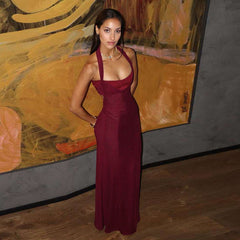 Sophia - Halter Neck Corset  Backless  Maxi Dress
