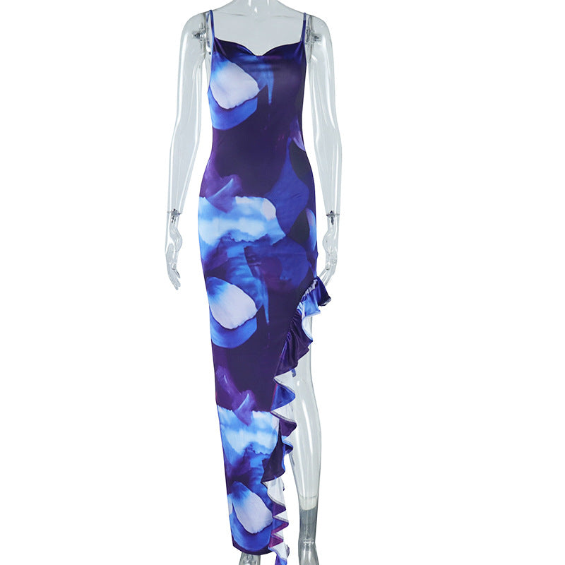 Zara Spaghetti Strap Ruffled Backless Maxi Dress