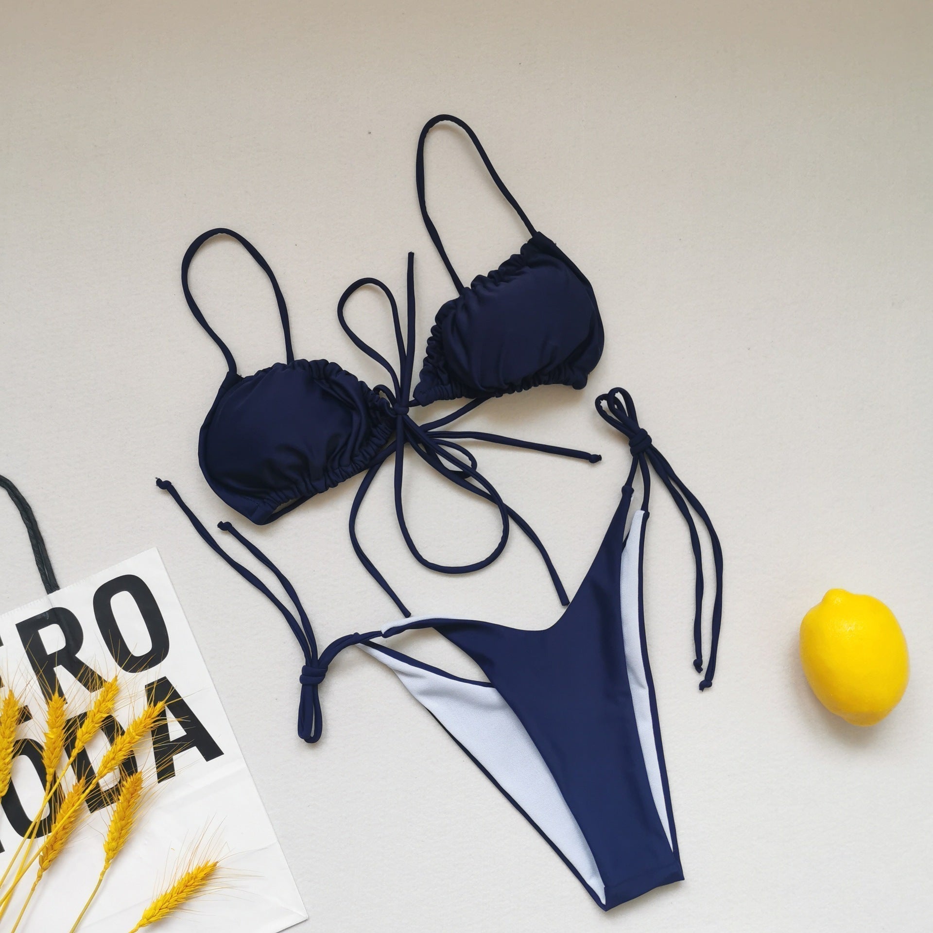 Pleated Sling Bandage Drawstring Bikini