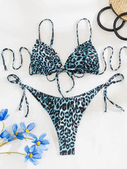 Pleated Leopard Print Split Bikini Belly Cover Swimsuit