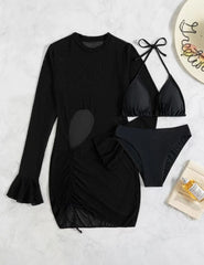 Sexy Pure Color Slimming Blouse Swimsuit for Women
