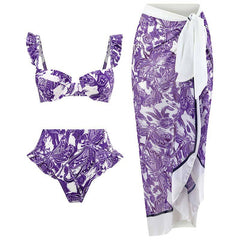 Three Piece Suit Swimsuit Lace Up Beach Skirt