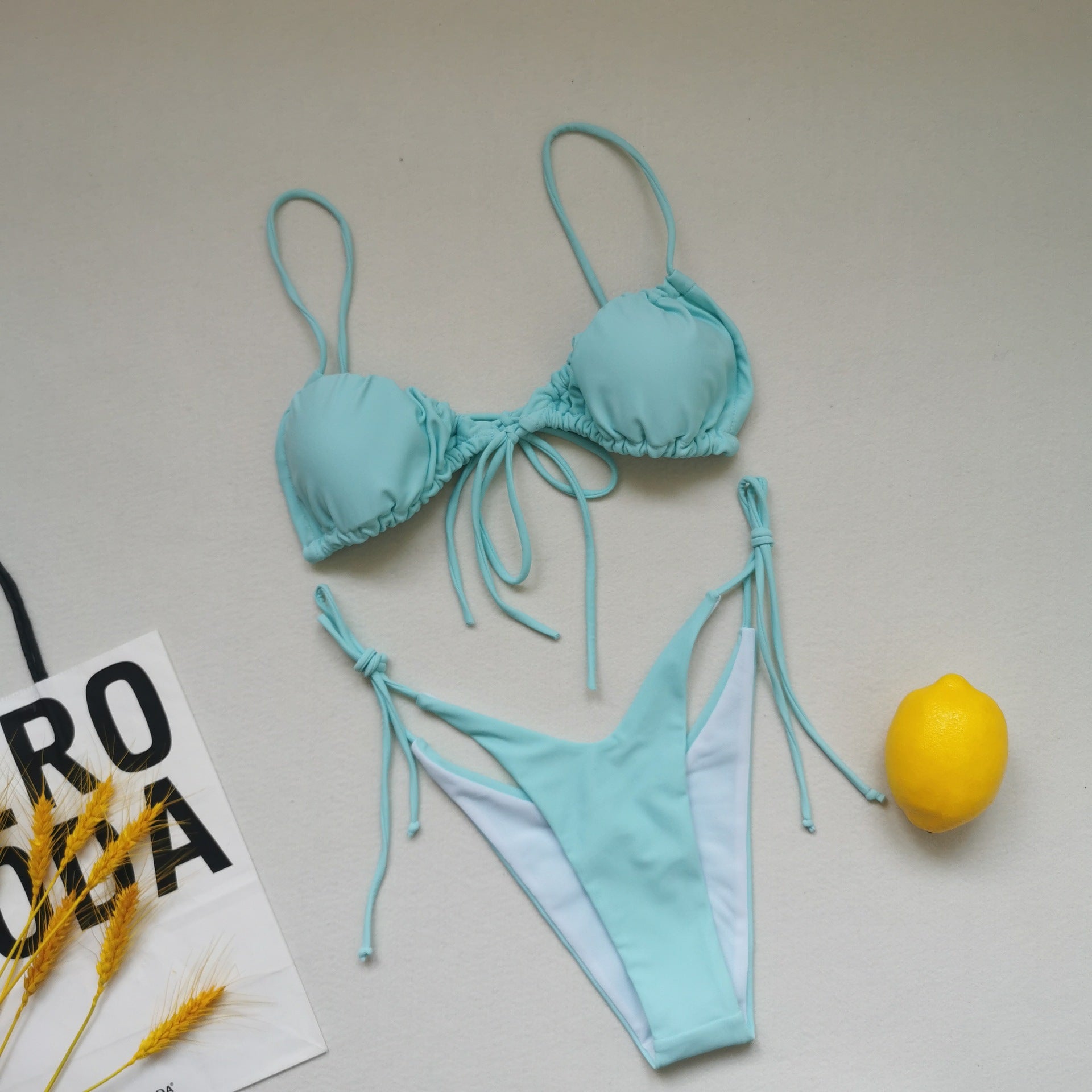 Pleated Sling Bandage Drawstring Bikini