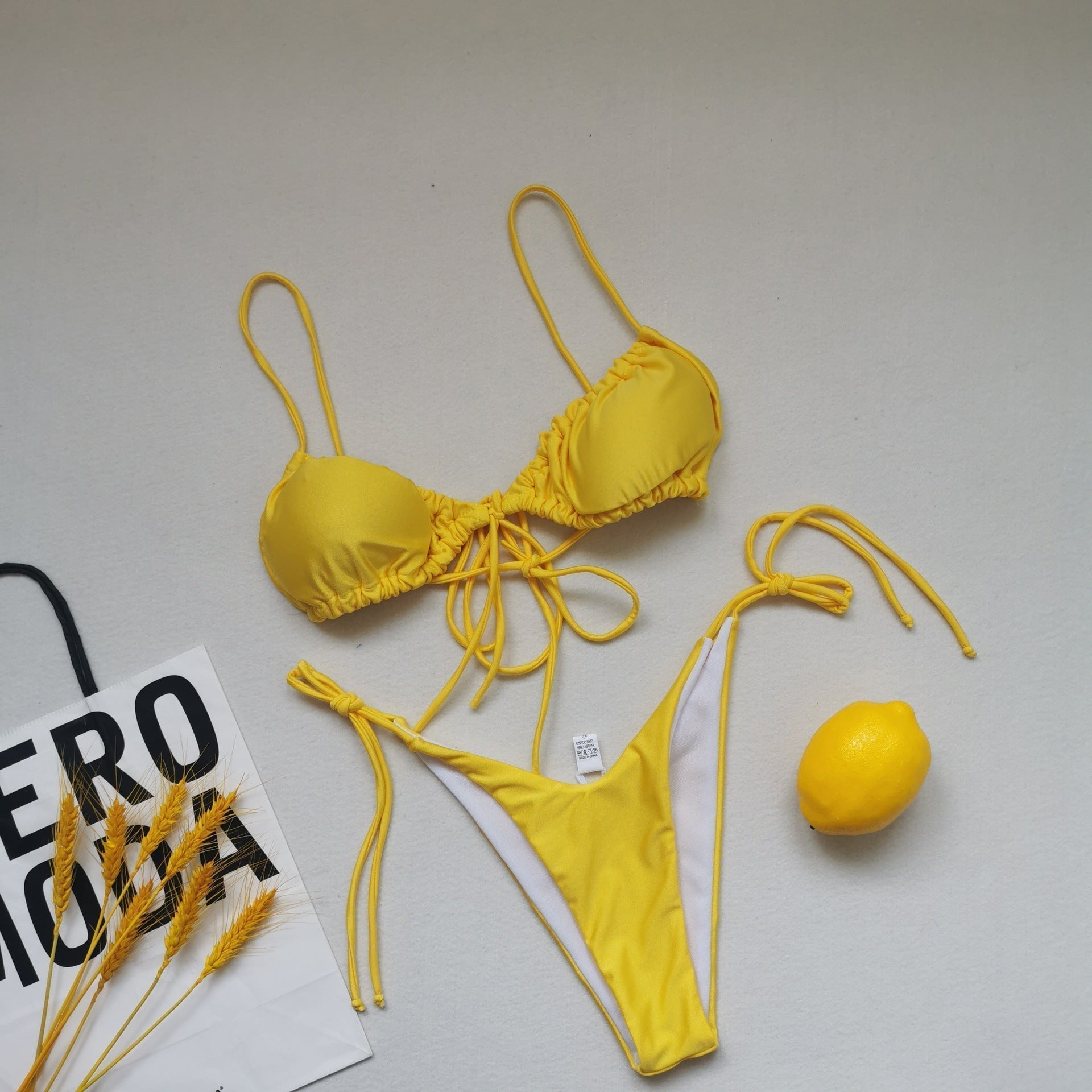 Pleated Sling Bandage Drawstring Bikini