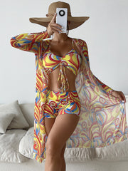 Three Piece Suit High Waist Long Sleeves Blouse Swimsuit