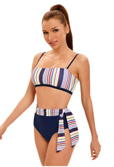 Striped Printed Split Swimsuit High Waist Triangle with Backless