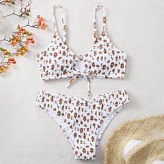Sexy Leaves Printed Lace up Bikini