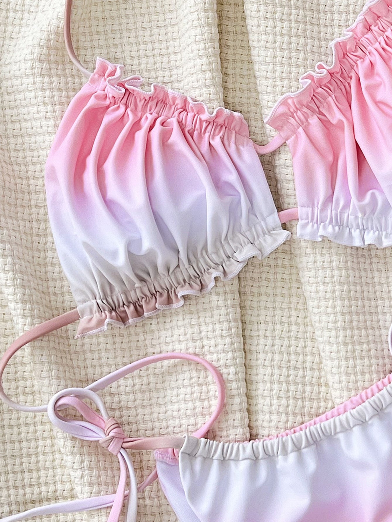Solid Color Low Waist Gradient Printed Split Swimsuit