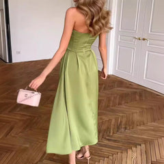 Solid Color Cold-shoulder Sleeveless Slim Fit Dress