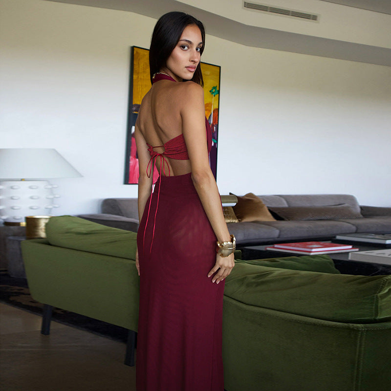 Sophia - Halter Neck Corset  Backless  Maxi Dress